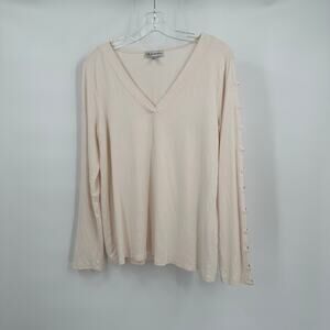 Neiman Marcus Womens Pullover‎ Top Size L Cut Out Sleeves Minimalist Old Money